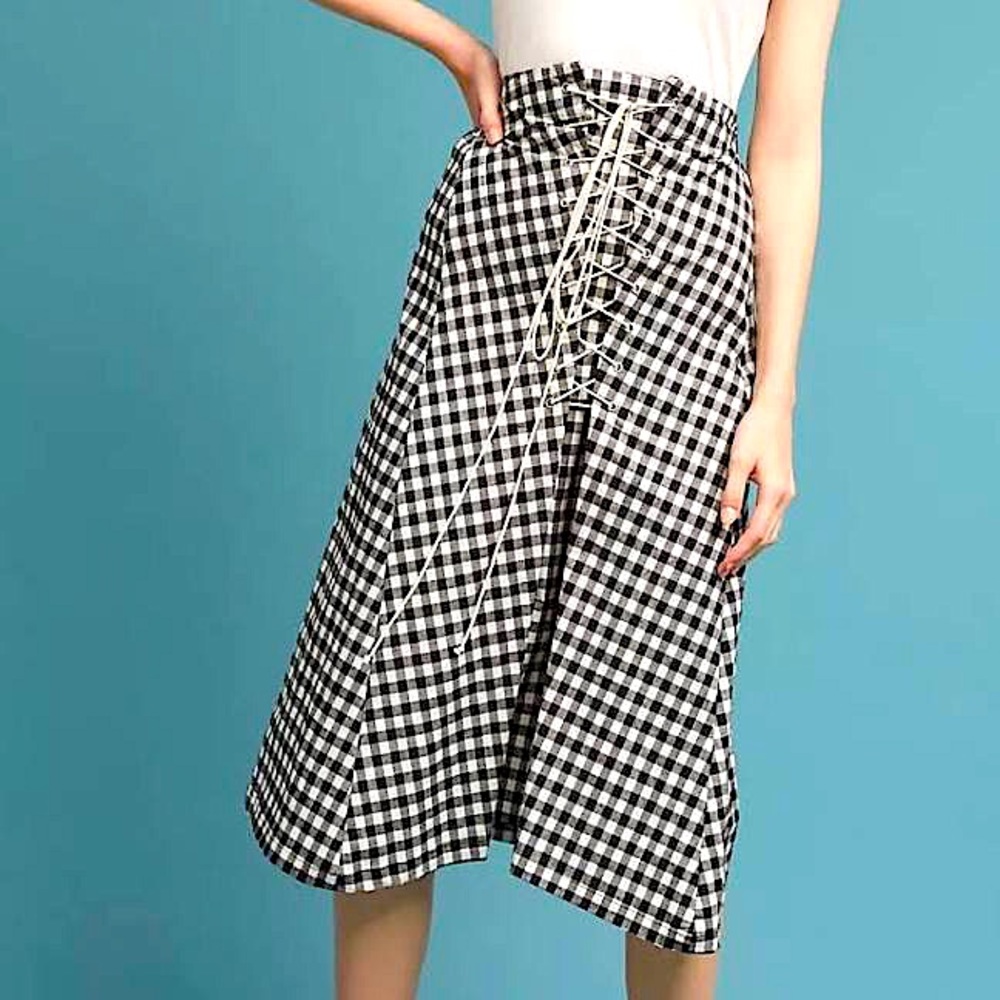 Anthropologie Eva Franco Lace Up Gingham Skirt